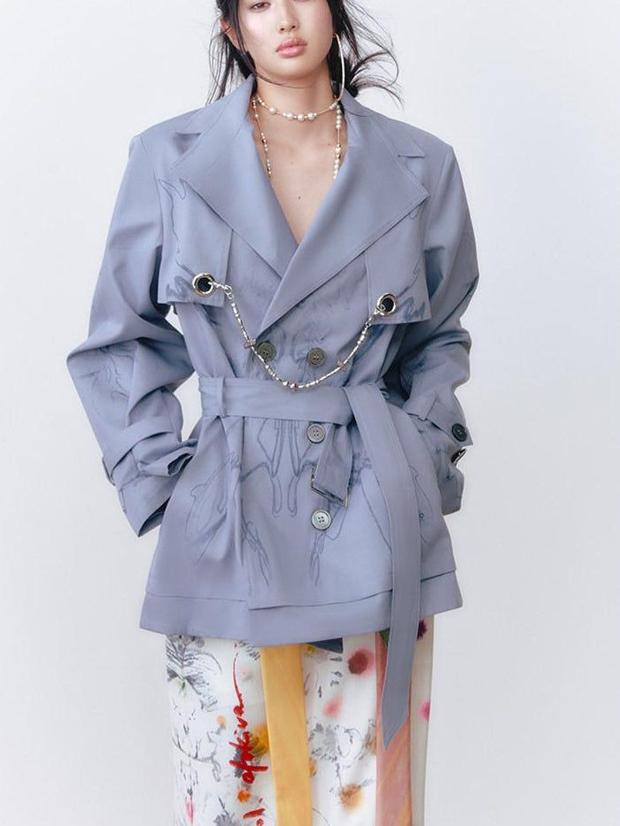 OfAkiva Printed Slim Fit Short Length Long Sleeve Women Cotton Blend Trench Coats