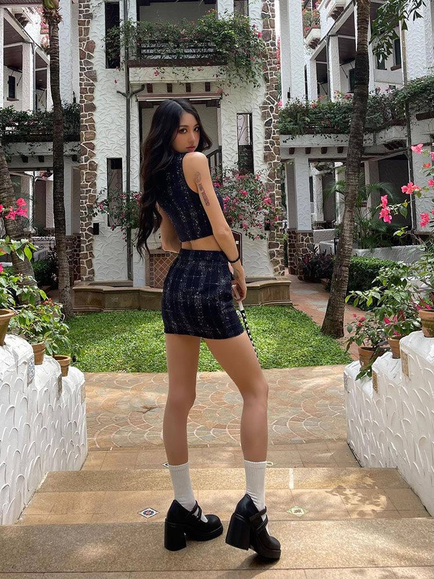 ZERO Blue Cropped Plaid Casual Two Piece Young Women Short Fit Top & Skirt Sets