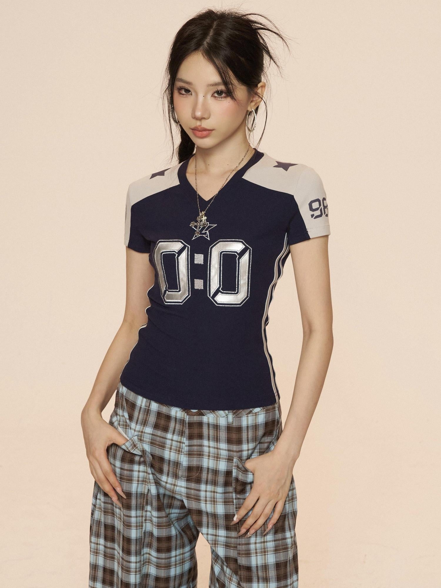 ZERO Soft Viscose Printed V-neck Slim Fit Casual Women Everyday Tops Basic Crop Tops