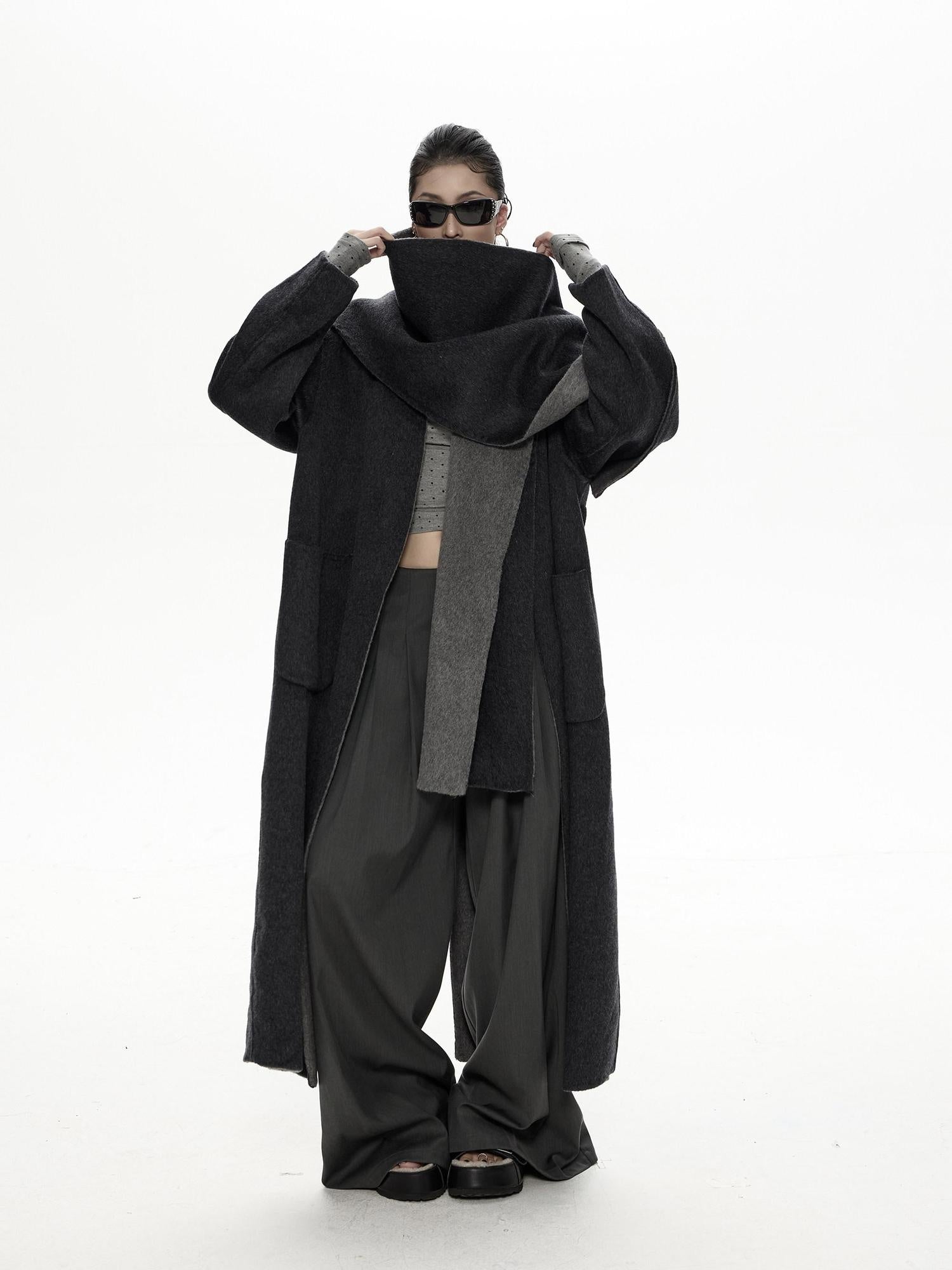 ZERO Wool Shawl Collar Longline Loose Fit Commuter Coat Young Adult Wool Coats