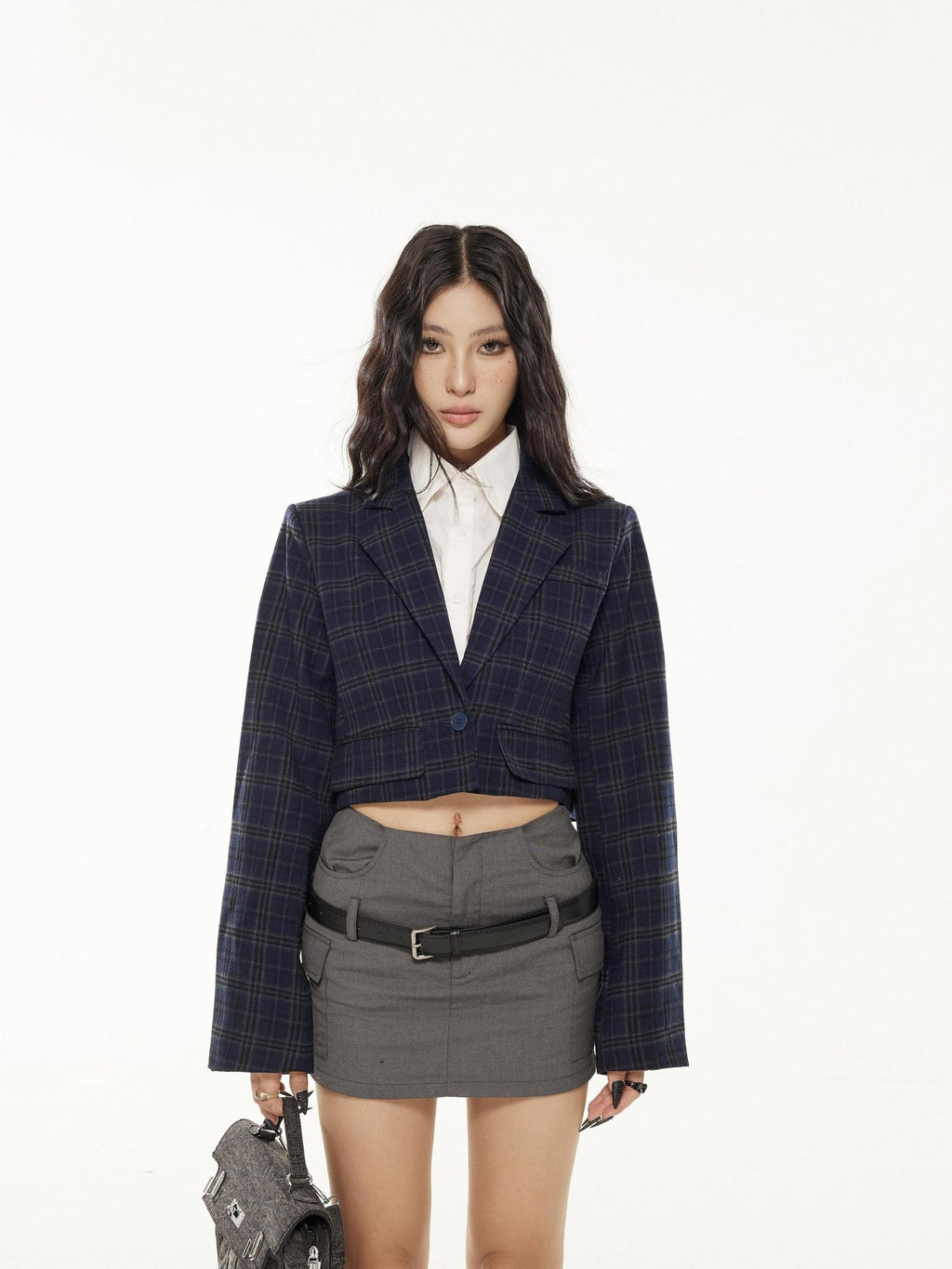 ZERO Button Streetwear Straight Fit Cropped Lapel Polyester Blue White Blazers