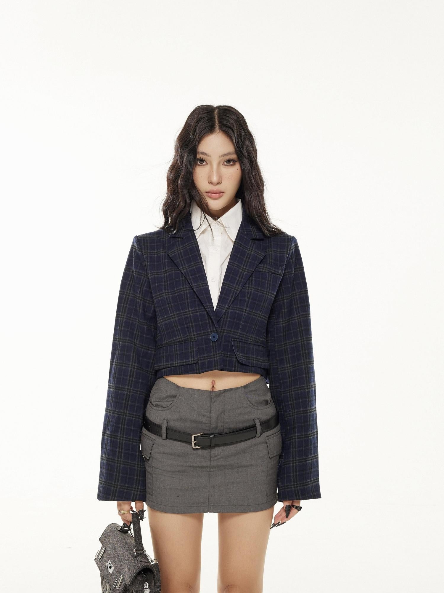ZERO Button Streetwear Straight Fit Cropped Lapel Polyester Blue White Blazers