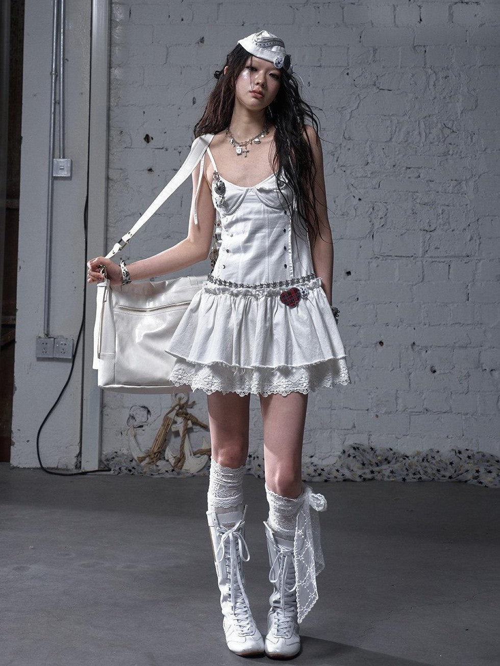 NO ROMANCE Washed Frayed Hem Vintage Punk Academy Women'S Cotton Slip Mini Dresses