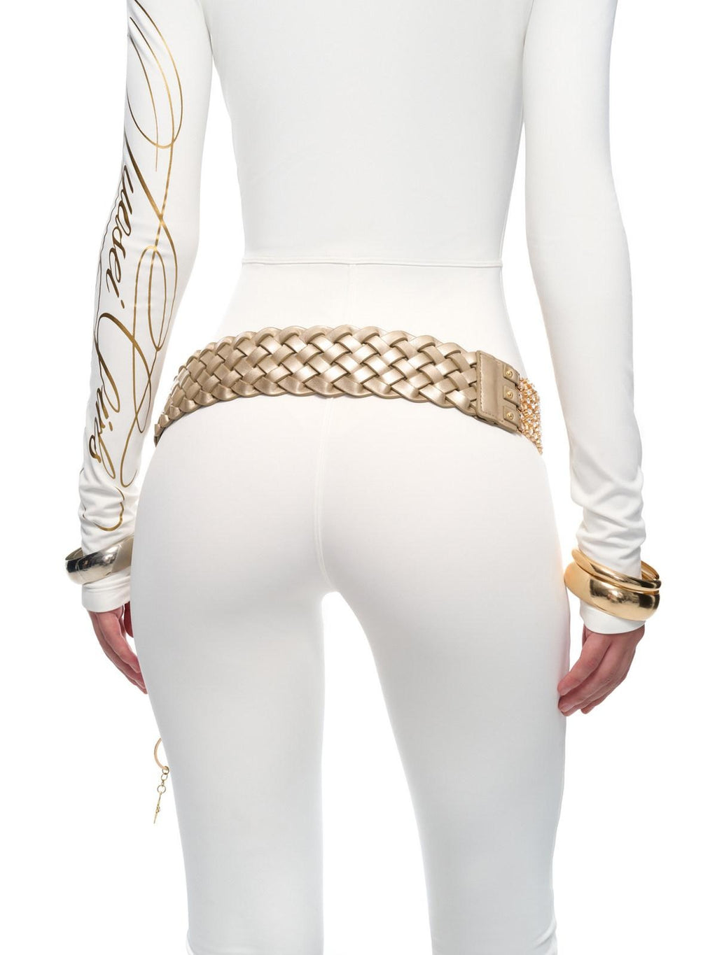 JYOSEI Rhinestone Braided Y2K Double Ring Adjustable Champagne Gold Belts
