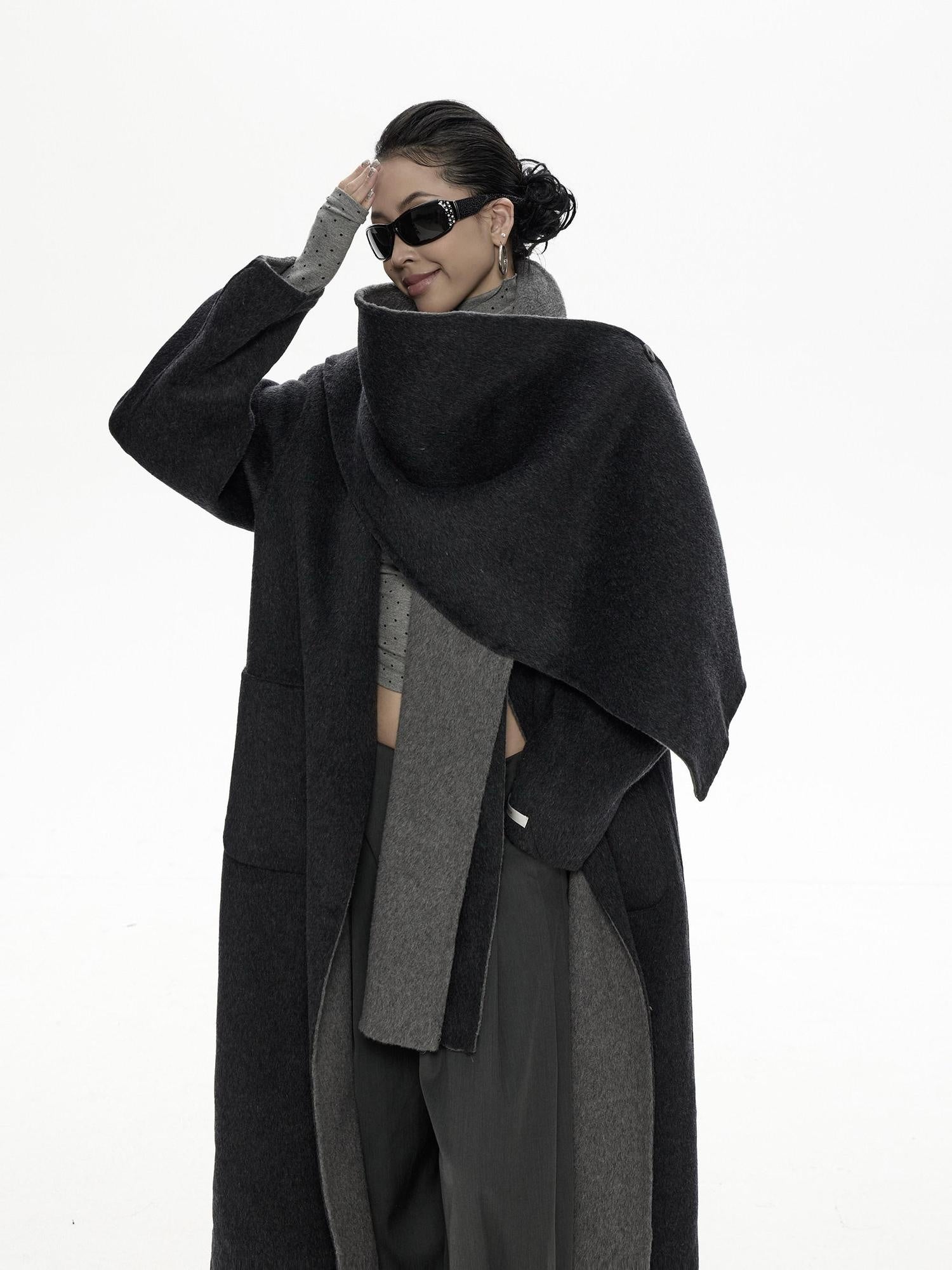 ZERO Wool Shawl Collar Longline Loose Fit Commuter Coat Young Adult Wool Coats
