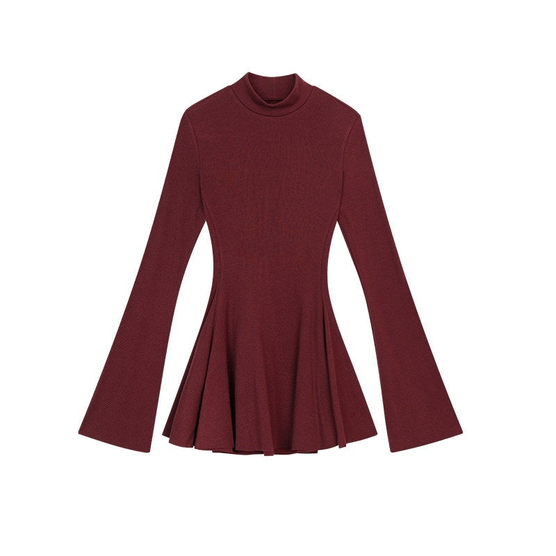 ZERO_Soft_Stretch_Korean_Knit_High_Neck_Long_Sleeve_Asymmetric_Hem_Slim_Mini_Dresses_MISSTT