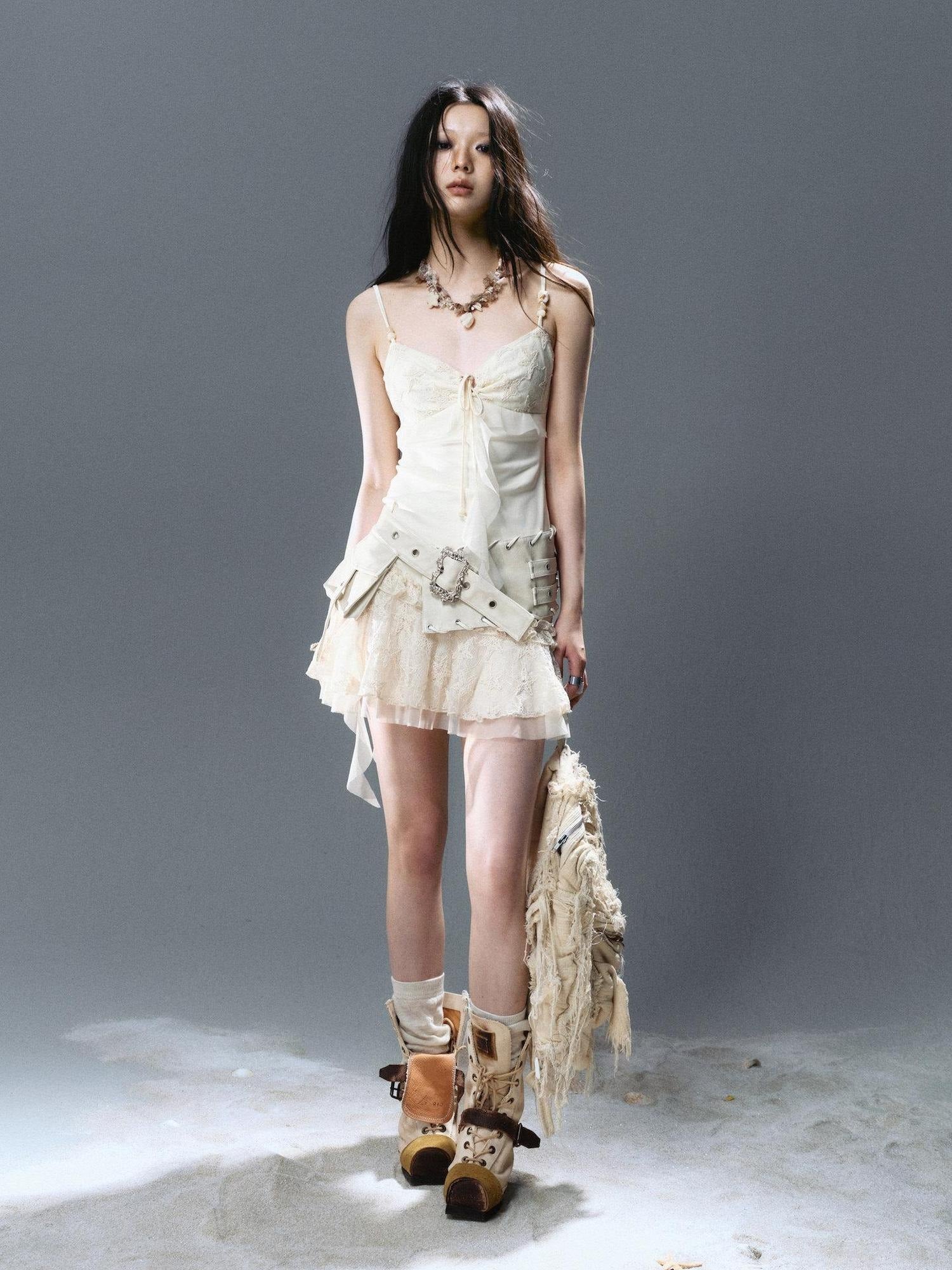 Cest Nous Cinched Waist Ruched Spaghetti Strap Street A Line Casual Cotton Minidresses