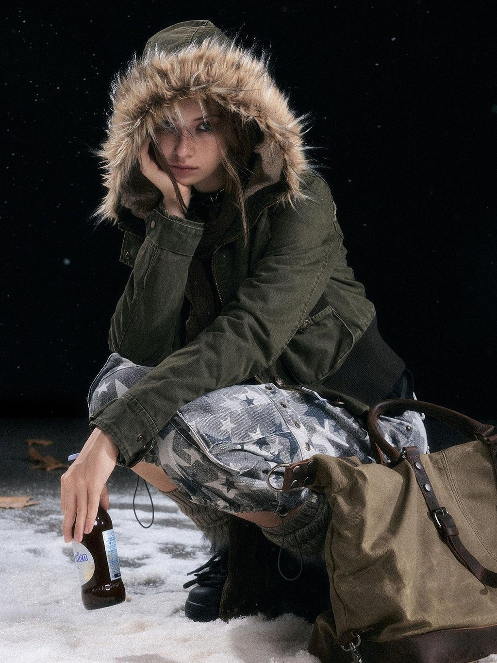 Cest Nous Cotton Padded Hooded Straight Fit Women Workwear Zip Front Olive Croppedjackets