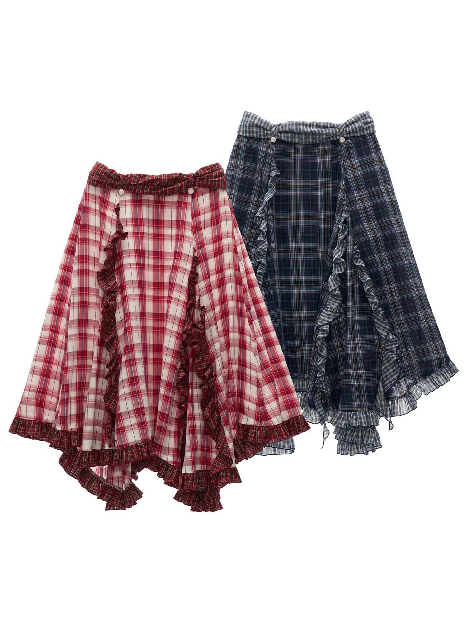 MAMC Flattering Mid Waist Casual Asymmetrical Ruffle Hem Women Red Blue Maxi Skirts