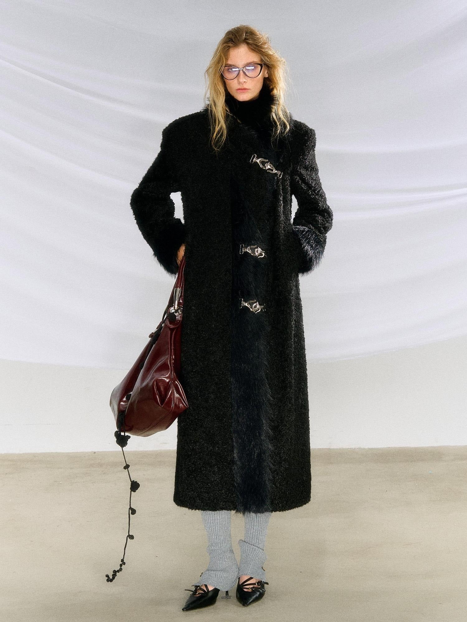 OfAkiva Warm Thick Wool Oversized Commuter Blazer Pocket Women Long Coats