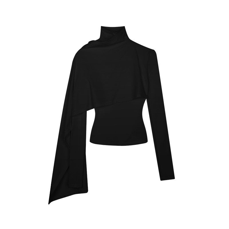ZERO_Lyocell_Asymmetric_Slim_Fit_Casual_Turtleneck_Long_Sleeve_Cropped_Women_Knitwear_MISSTT