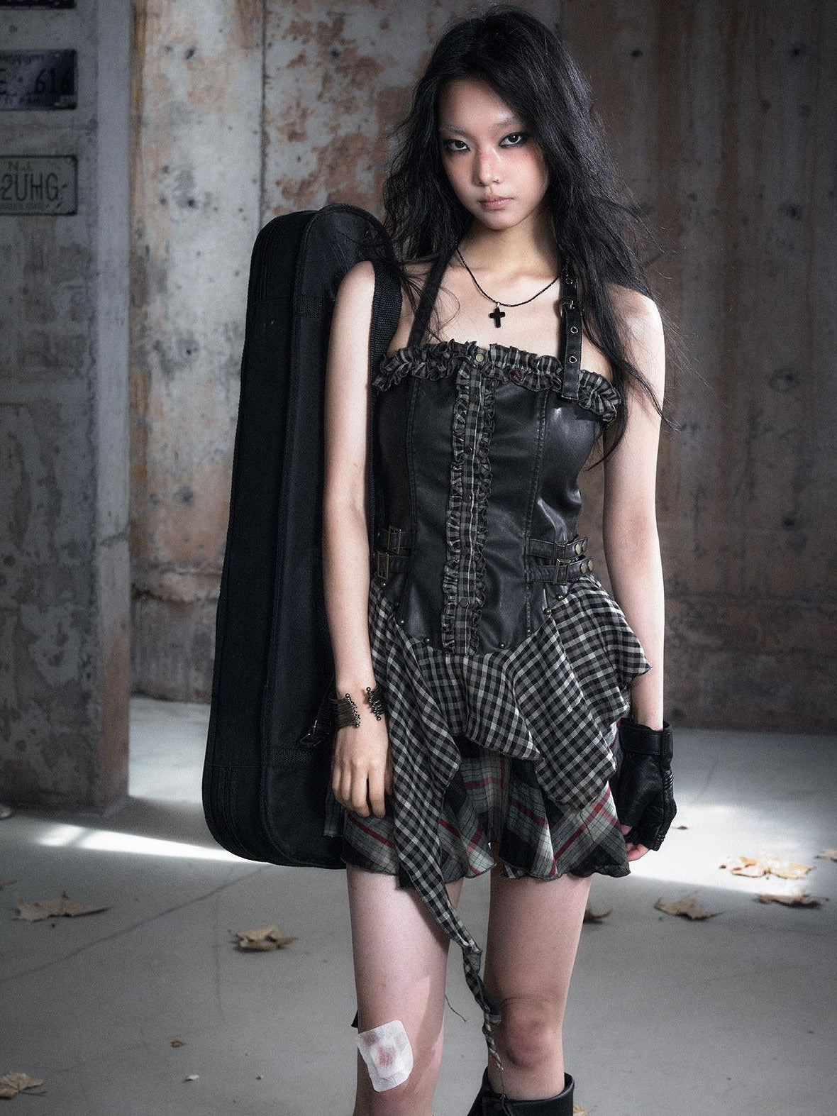 Cest Nous Pu Lace Waist Cinched Punk Bodycon Strapless Womens Spliced Minidresses