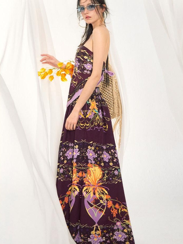 OfAkiva Floral Sleeveless Slim Two Piece With Square Scarf Women Top & Skirt Sets