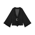 ZERO_Chiffon_Ruffle_V-neck_Loose_Street_Sporty_Long_Sleeve_Black_Brown_Women_Blouses_MISSTT
