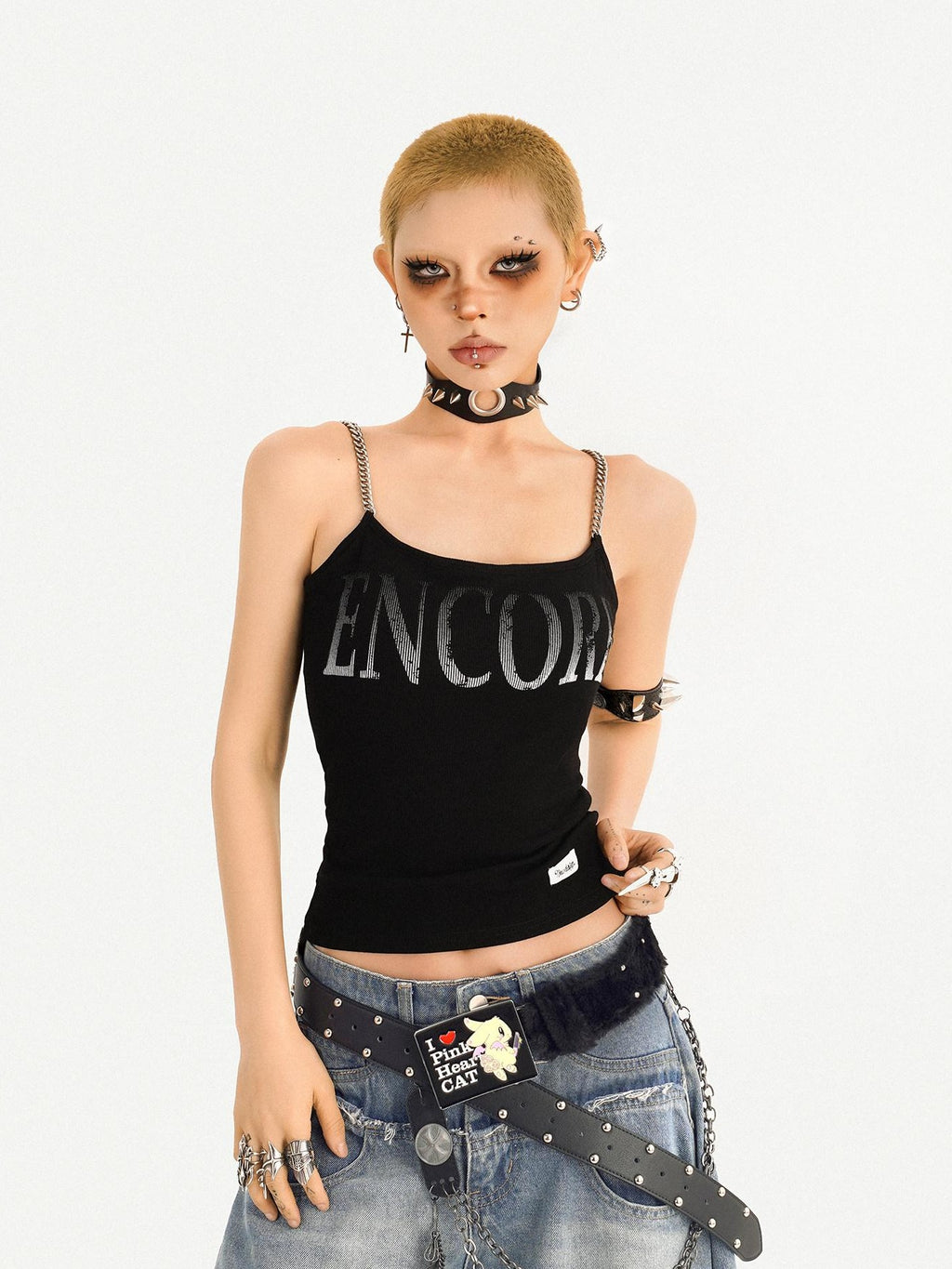 Nico Molly Loose U Neck Printed Short Non Padded Women Layering Khaki Black Camisoles