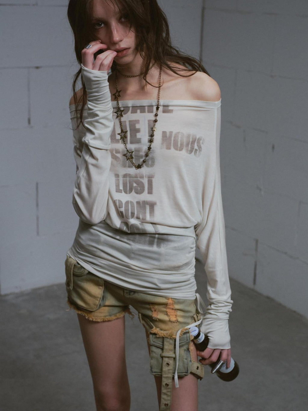 Cest Nous Lyocell Printed Street Punk Loose Batwing Women Crop Offshouldercroptops
