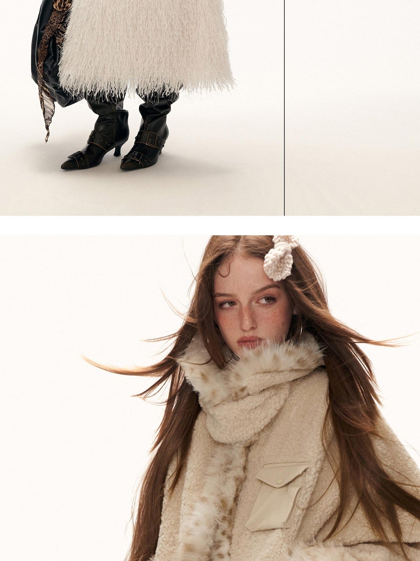 MAMC Soft Oversized Batwing Sleeves Faux Fur Collar Cropped Beige Polyester Jackets