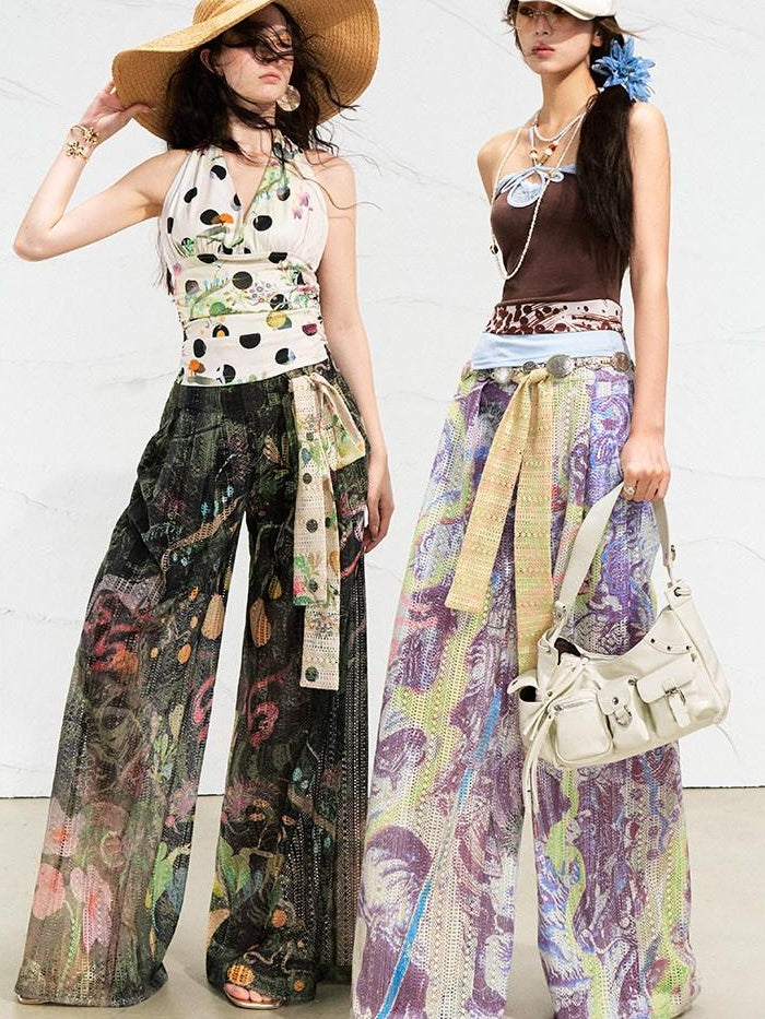 OfAkiva High Waist Cutout Casual Loose Pockets Zip Fly Women Forest Green Wide Leg Pants
