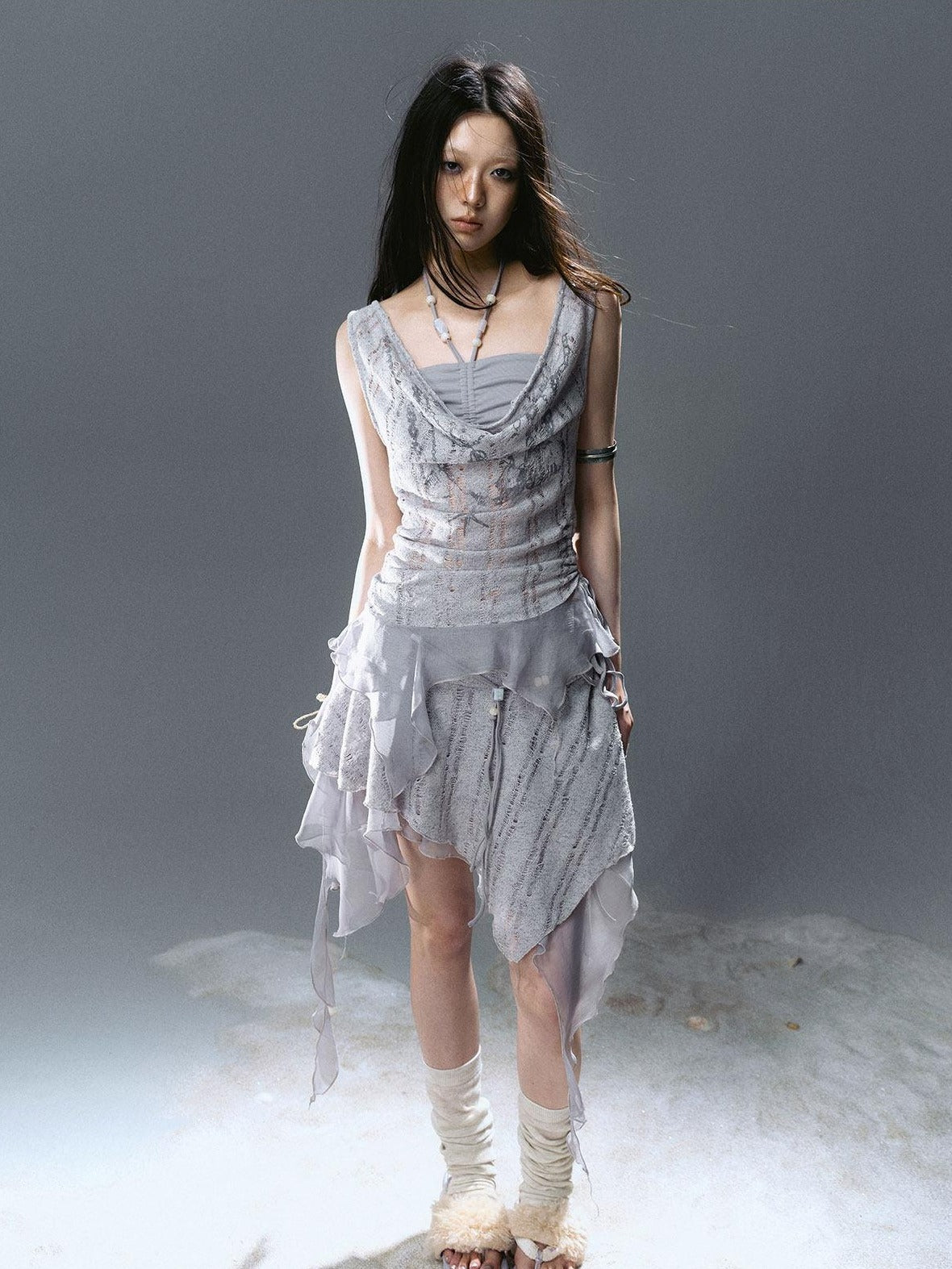 Cest Nous Asymmetrical Patchwork Chiffon Strappy Slim Fit Street Printed Minidresses