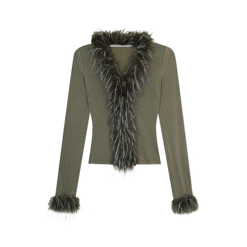 ZERO_Warm_Viscose_Knit_Slim_Fur_Collar_Pullover_Women_Green_Long_Sleeve_T-Shirts_MISSTT