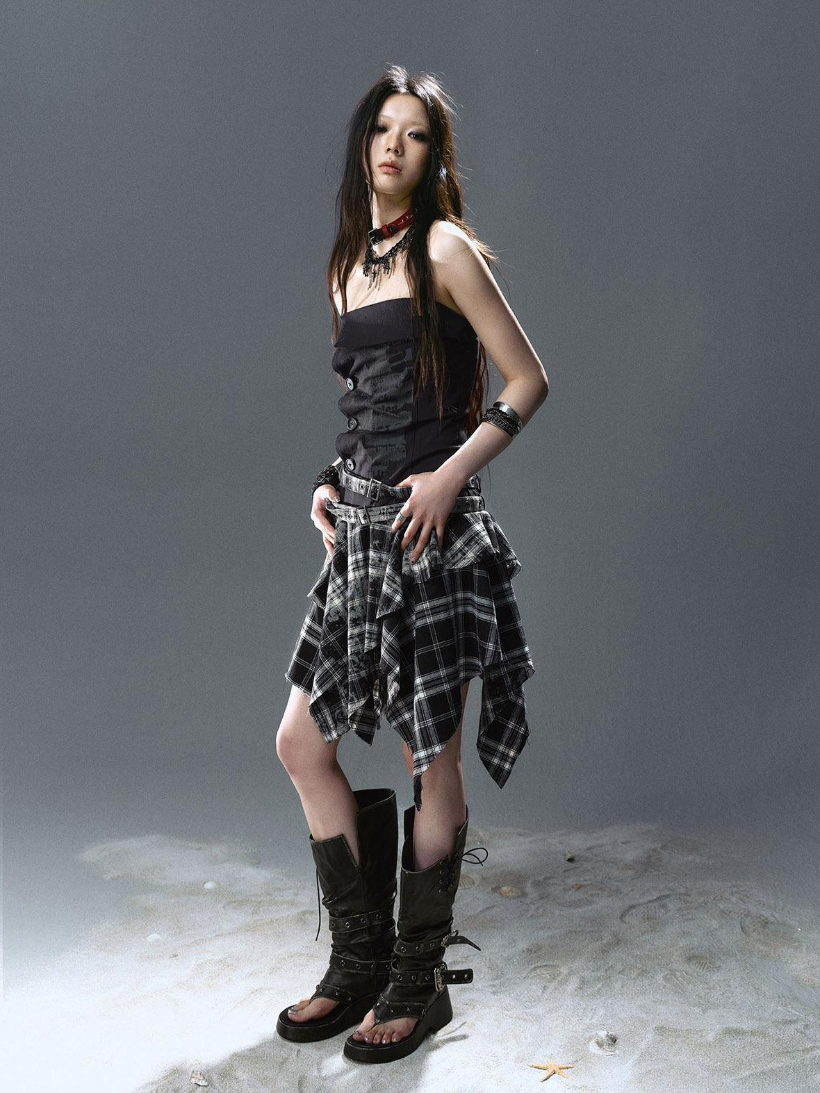 Cest Nous Strapless Asymmetric Print Cinched Waist A Line Cotton Street Style Minidresses