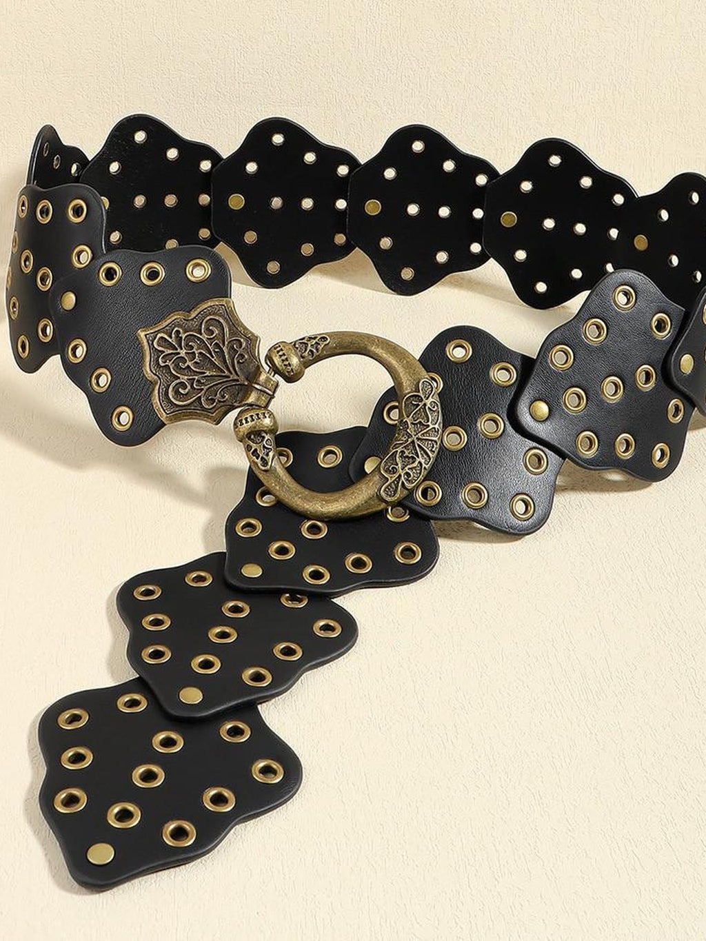 REDDACHIC Vintage Ethnic Patchwork Cutout Studded Wide Women'S Soft Pu Belts