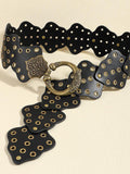 REDDACHIC Vintage Ethnic Patchwork Cutout Studded Wide Women'S Soft Pu Belts