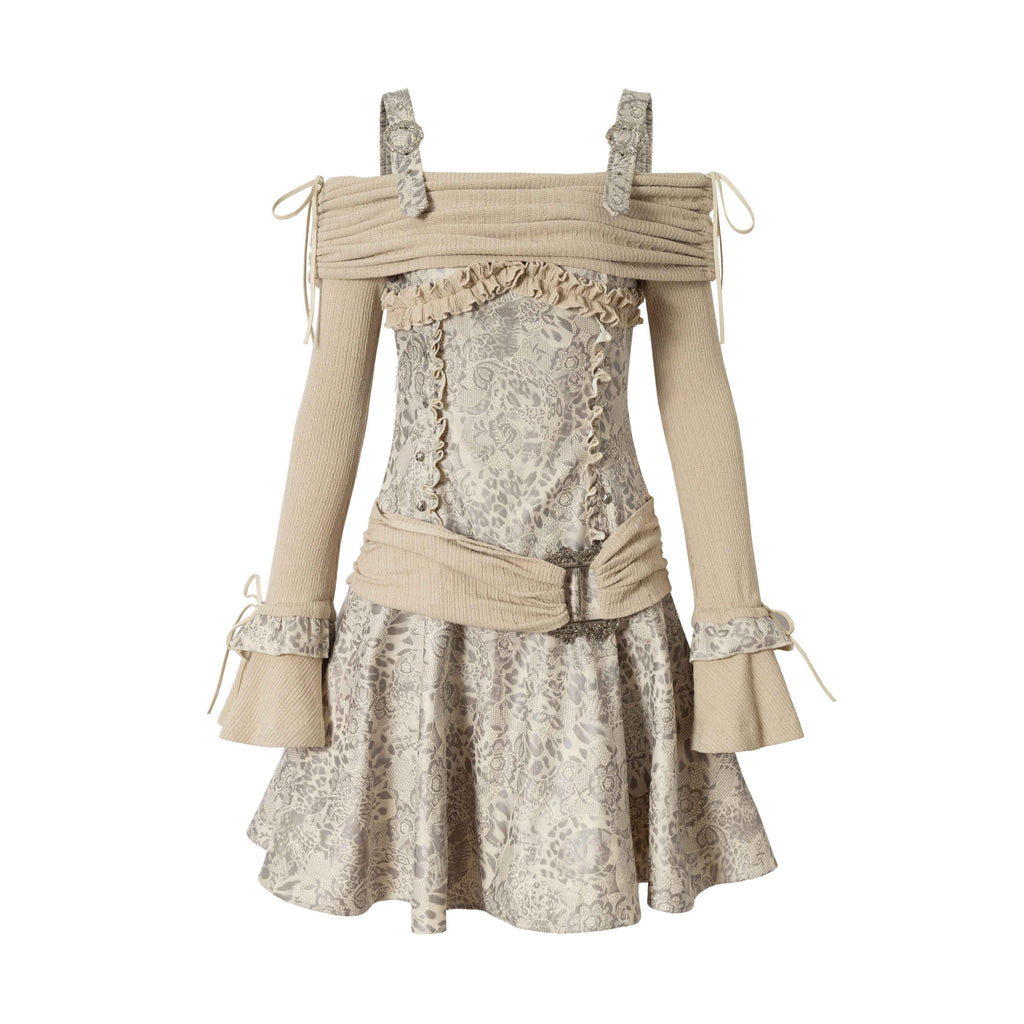 NO_ROMANCE_Punk_Leather_Trim_One_Shoulder_Long_Sleeve_Aline_Women'S_Knit_Mini_Dresses_MISSTT