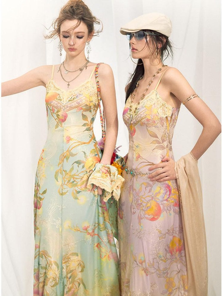 OfAkiva High Stretch Colorblock New Chinese Style A Line High Waist Women Maxi Dresses