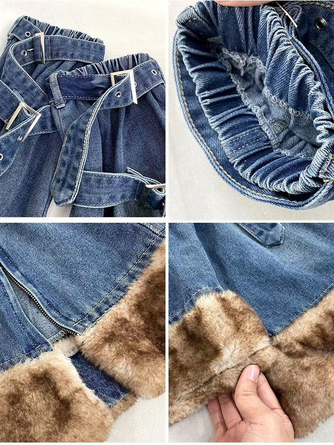 REDDACHIC American Vintage High Waist Bodycon Street Women'S Plush Denim Mini Skirts