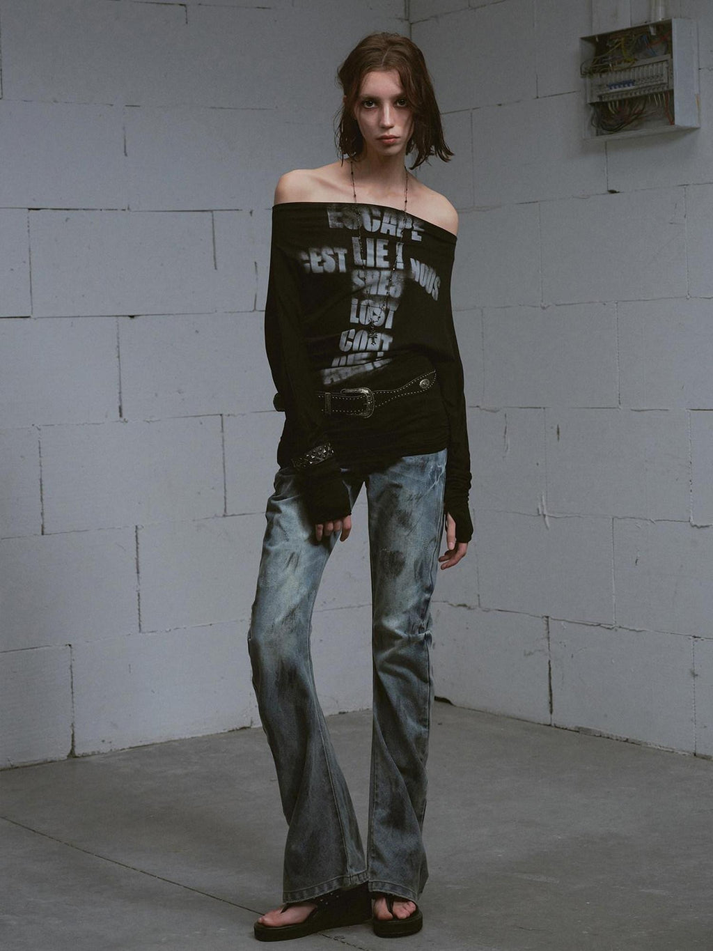 Cest Nous Lyocell Printed Street Punk Loose Batwing Women Crop Offshouldercroptops
