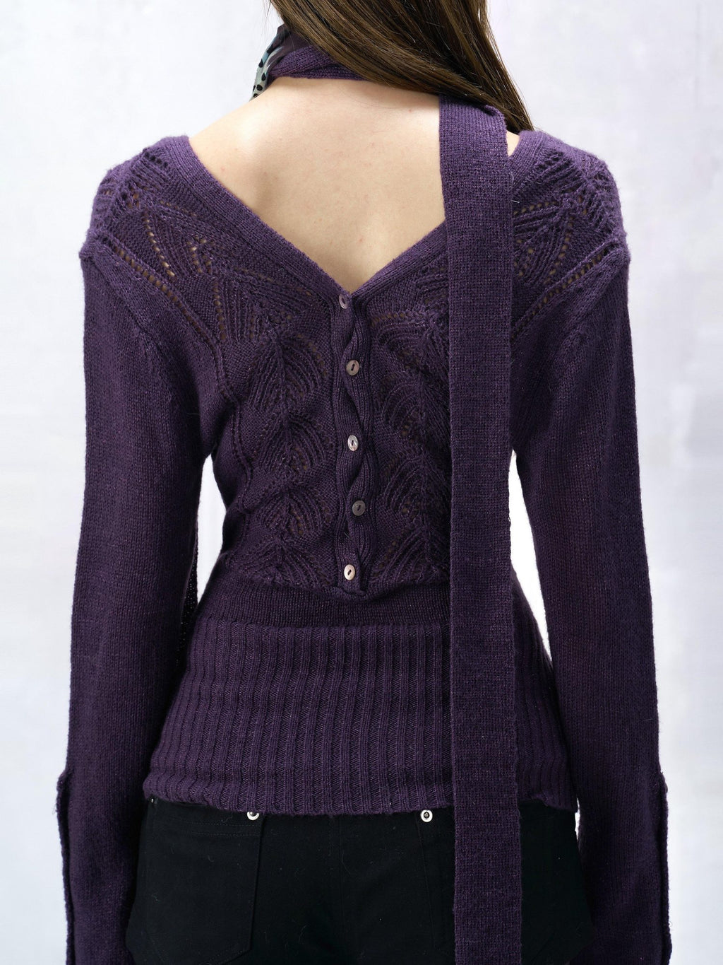 Flowers birds Market Backless V-neck Slim Fit Striped Women Cotton Knit Longsleeve Cardigans