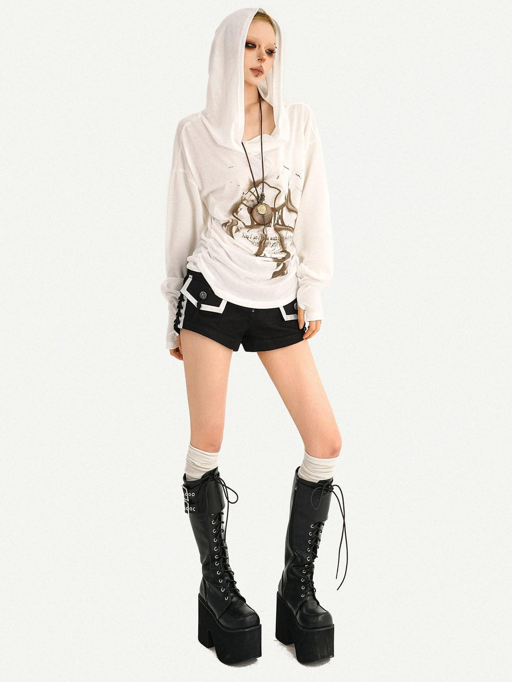 Nico Molly Vintage Loose Fit Hooded Skull Graphic Casual Women Campus Travel Hoodie