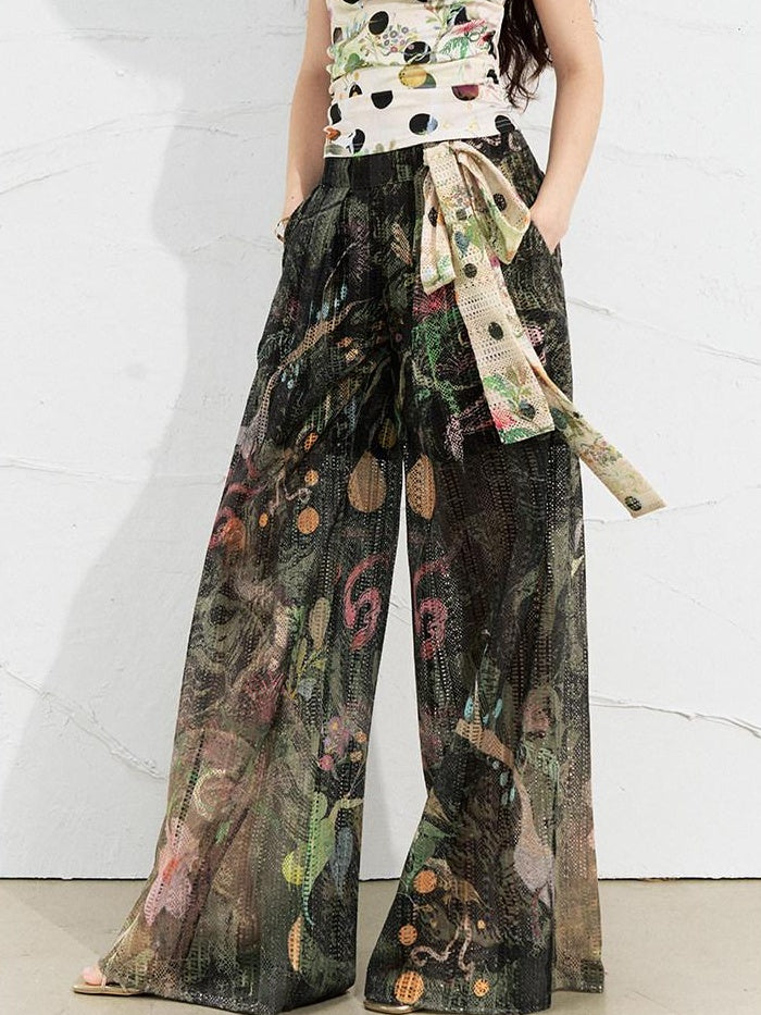 OfAkiva High Waist Cutout Casual Loose Pockets Zip Fly Women Forest Green Wide Leg Pants