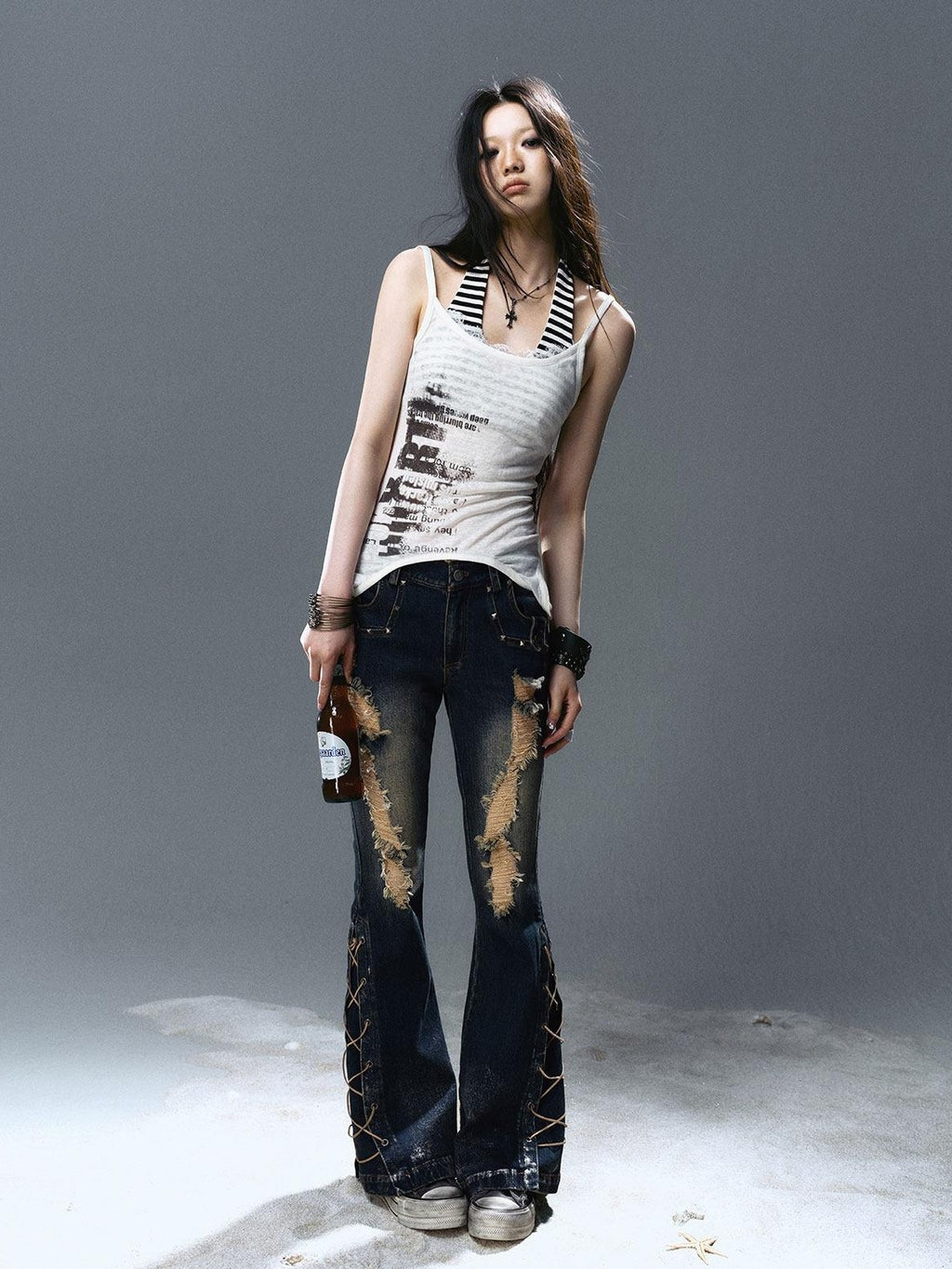 Cest Nous Viscose Stretch Halter Neck Slim Fit Street Women Printed Patchwork Camisoles