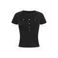 ZERO_Rhinestone_Slim_Casual_Short_Sleeve_Roundneck_Black_Grey_Crop_Tee_Basic_Crop_Tops_MISSTT
