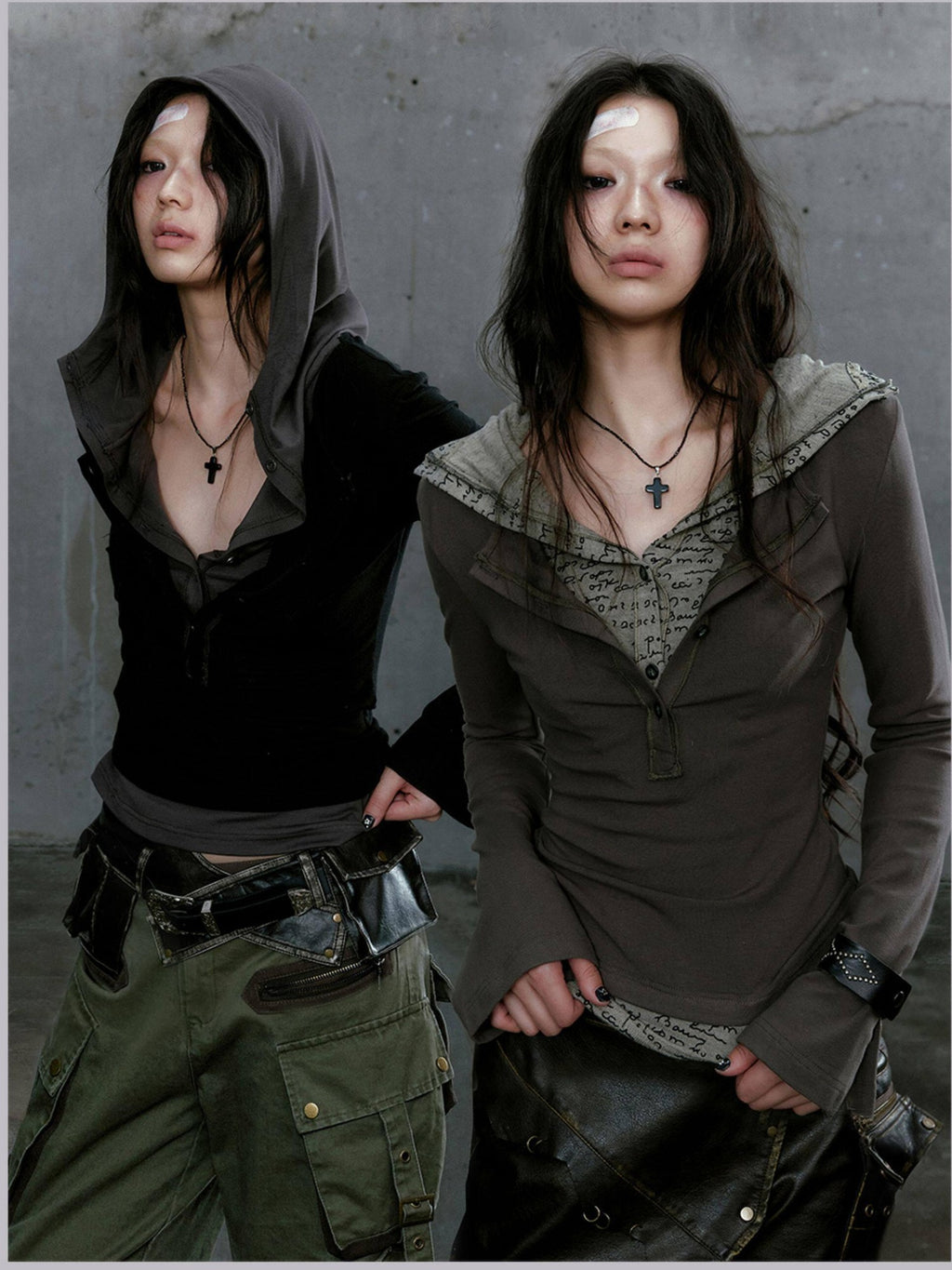 Cest Nous Slim Fit Printed Pullover Hooded Layered Street Punk Women Cotton Blend Hoodie