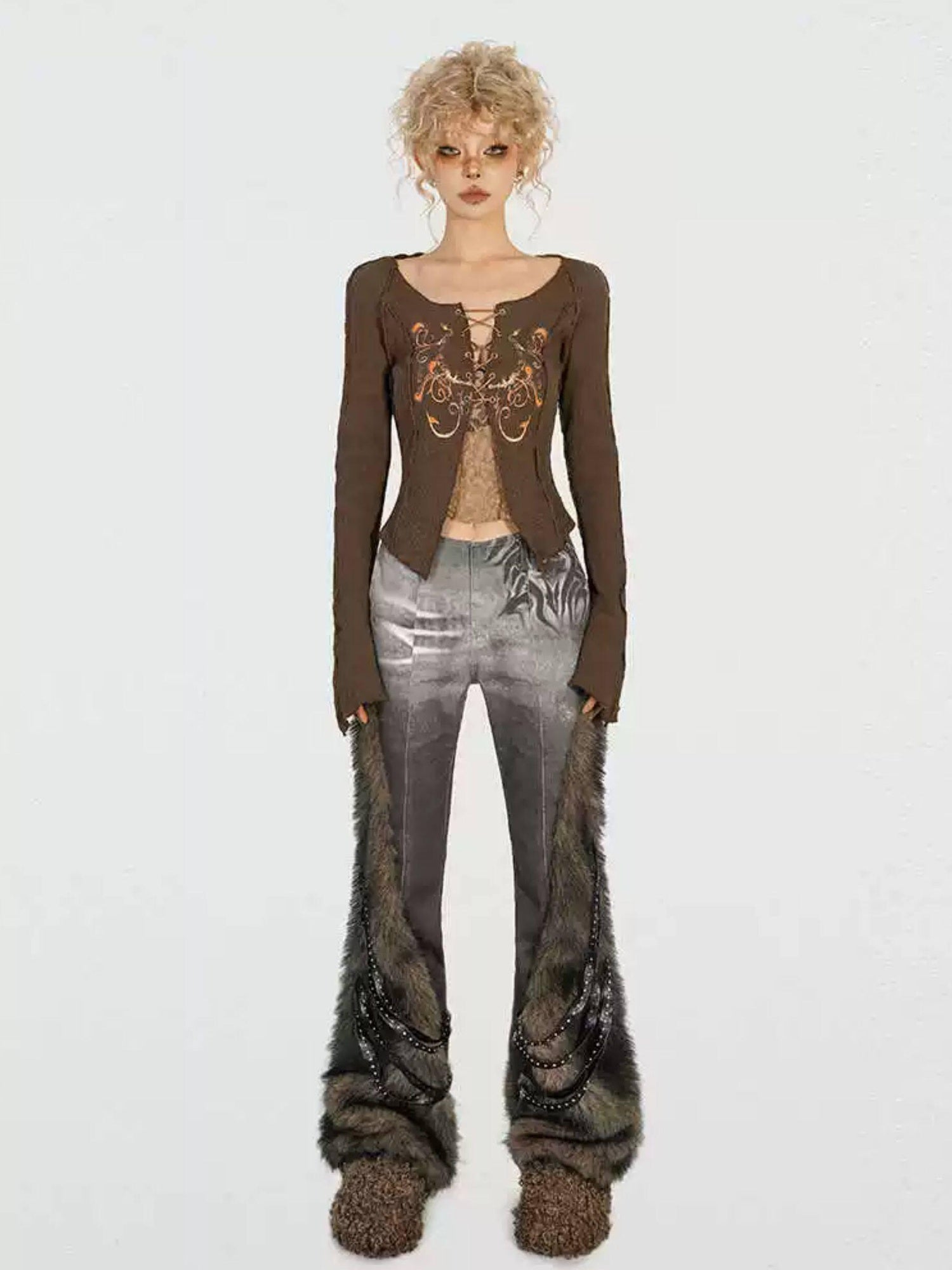 Nico Molly Butterfly Knit Slim Low Waist Tie Boatneck Women Brown Jackets