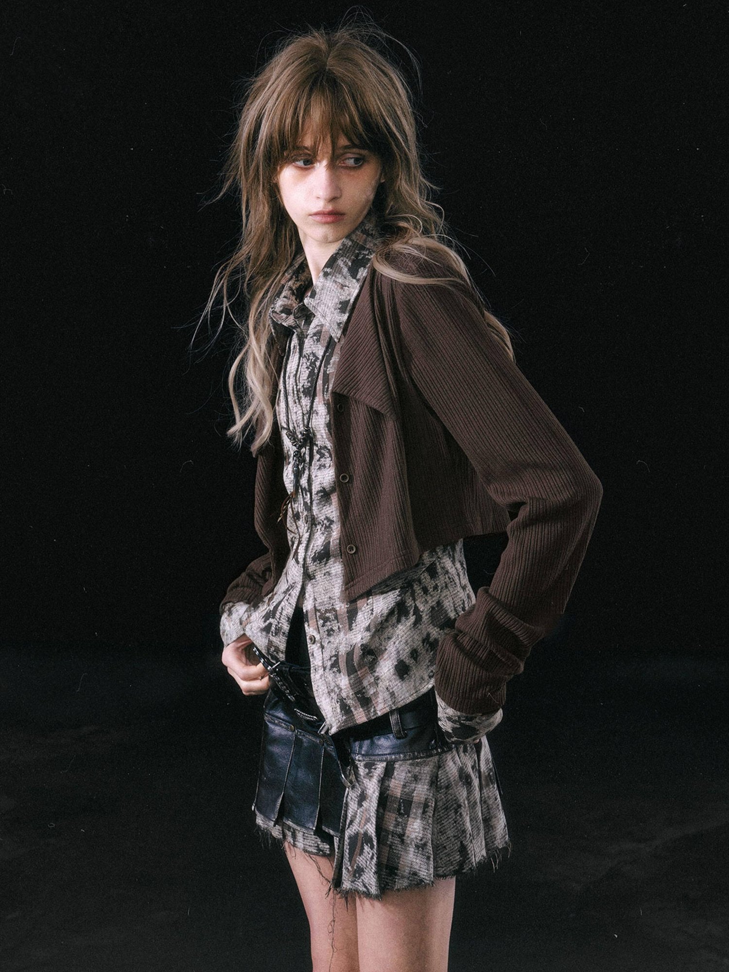 Cest Nous Shape Retain Slim Punk Patchwork Cotton Blend Long Sleeve Button Women Blouses
