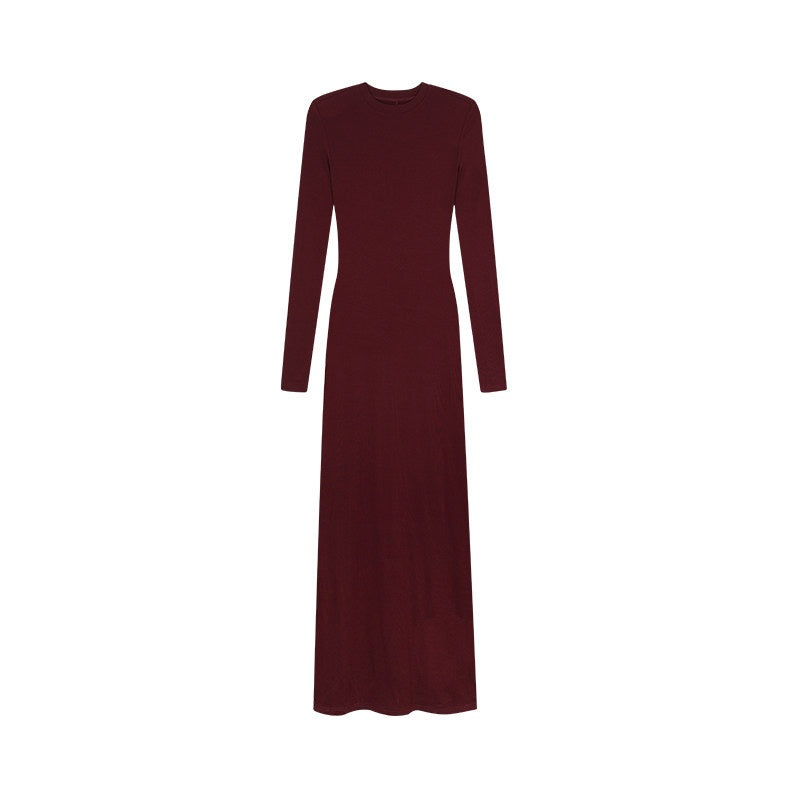 ZERO_Soft_Stretch_Viscose_T_Shirt_Long_Sleeve_Casual_Deep_Red_Maxi_Dresses_MISSTT