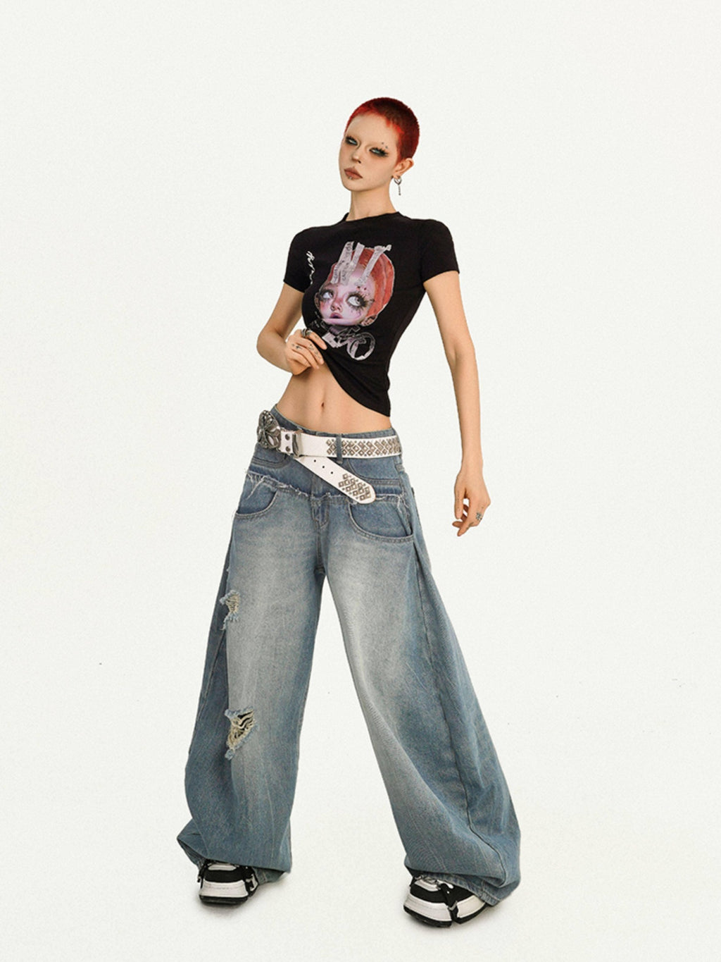 Nico Molly Moisture Wicking Slim Casual Creative Print Round Neck Women Basic Crop Tops