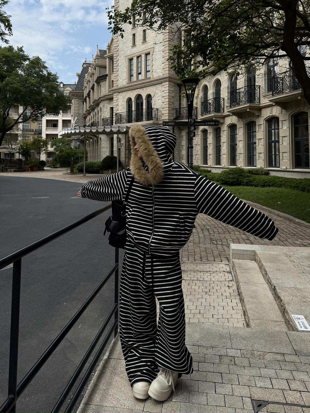 ZERO Thick Striped Light Stretch Long Sleeve Casual Women Top & Pants Sets