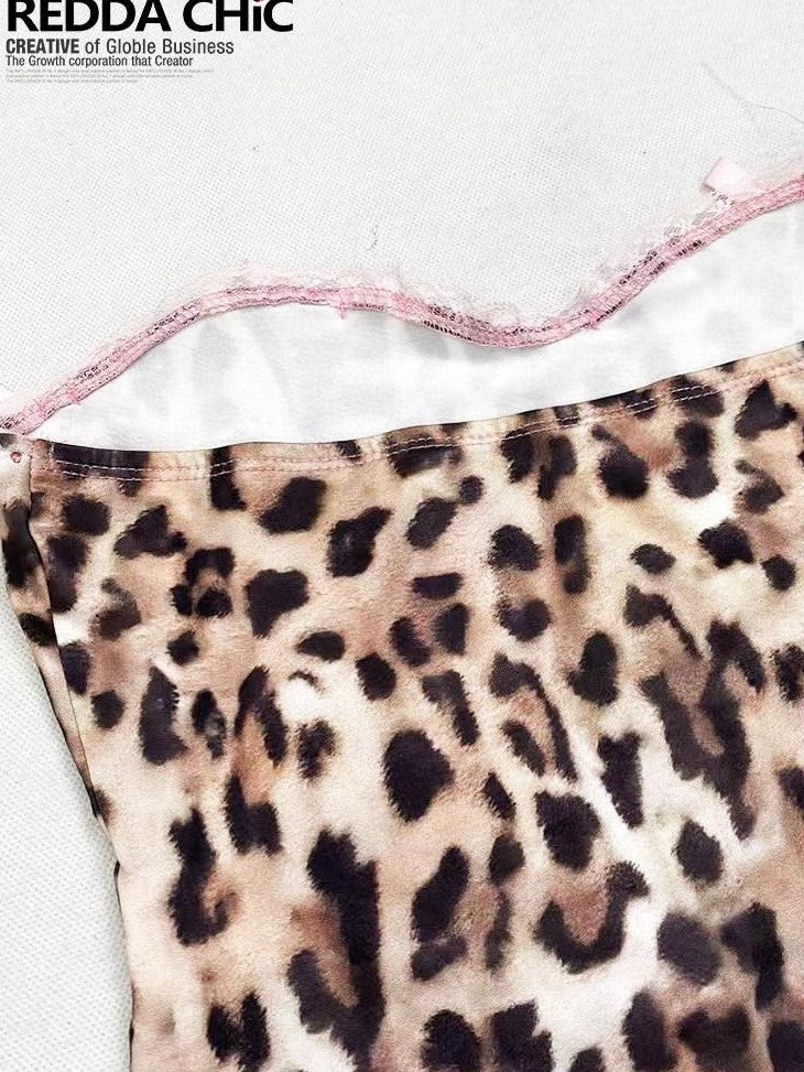 REDDACHIC Pink Leopard Print Bow Padded Waist Cinch Women'S Lace Tube Tops / Bandeaus