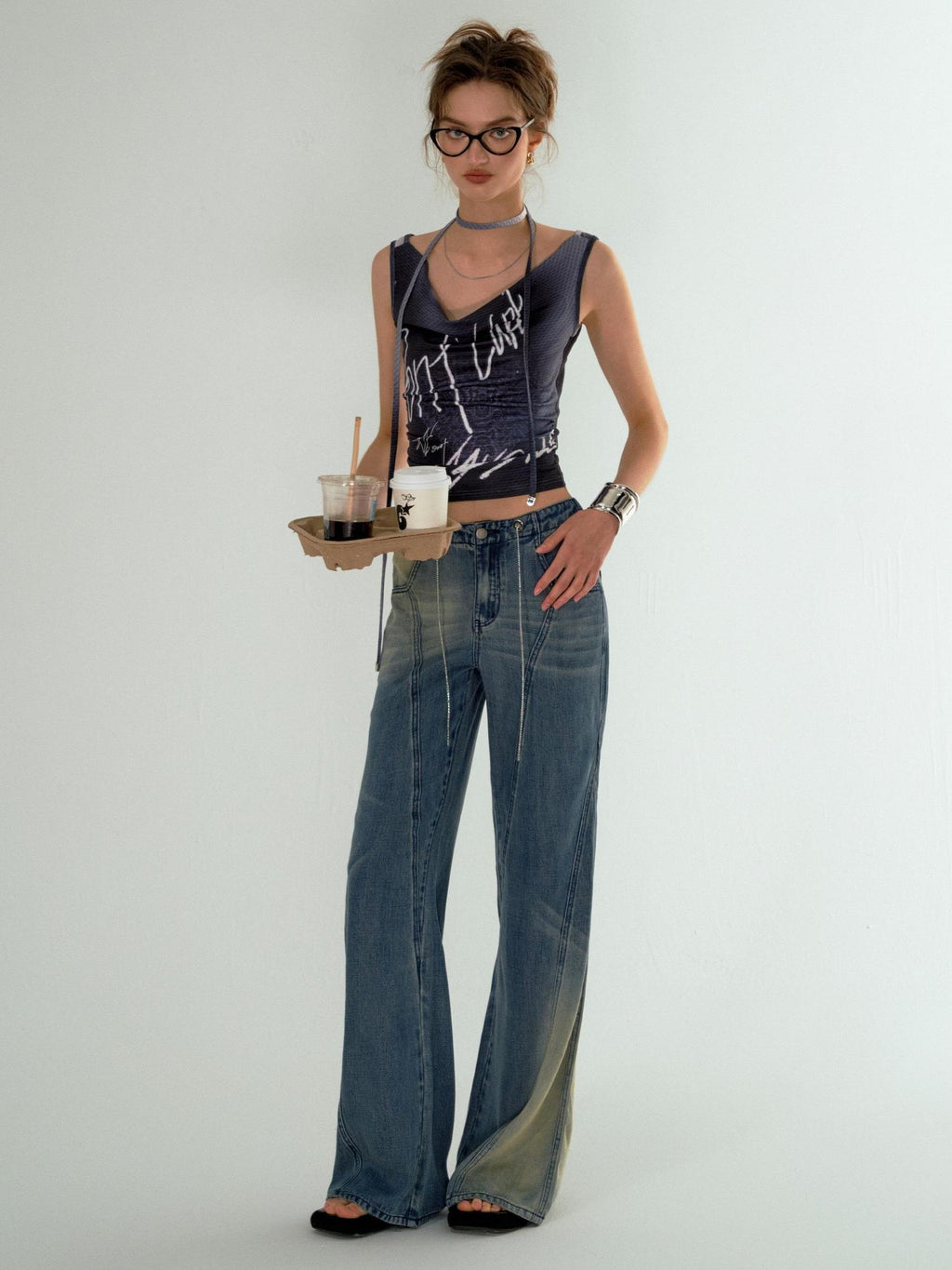 OfAkiva High Rise Tencel Light Washed Outdoor Loose Fit Women Wide Leg Jeans