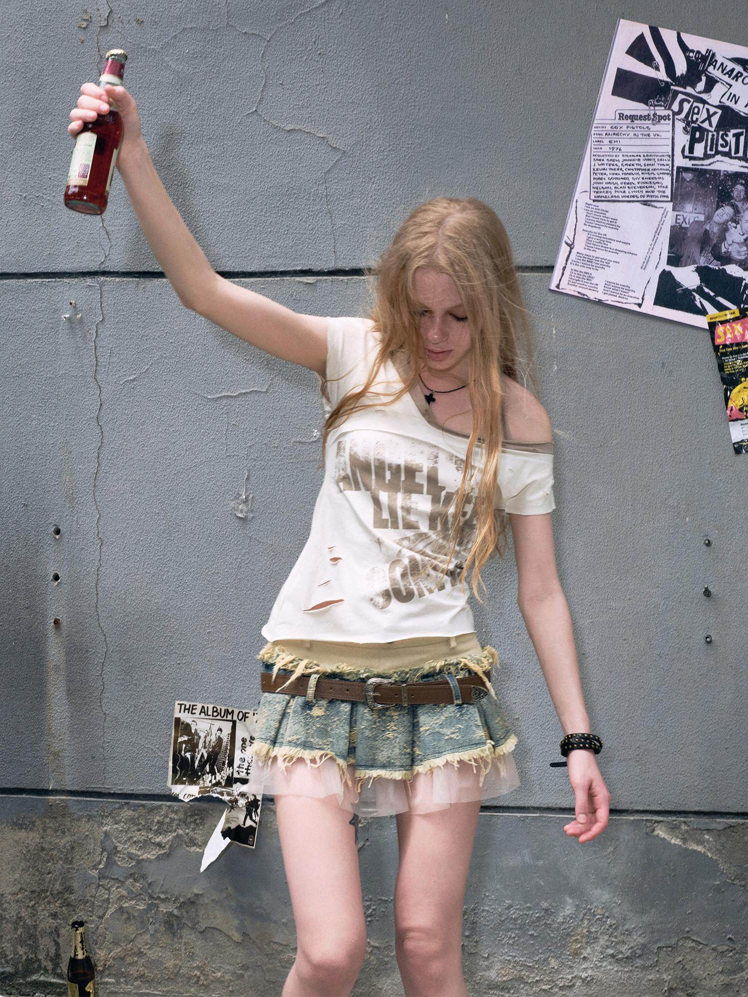 Cest Nous High Waist Ruched Pleated Spliced Cotton Blend Punk Womens Casual Miniskirts