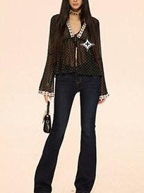 ZERO Washed Casual Slim Low Rise Denim No Stretch Women Blue Flared Jeans