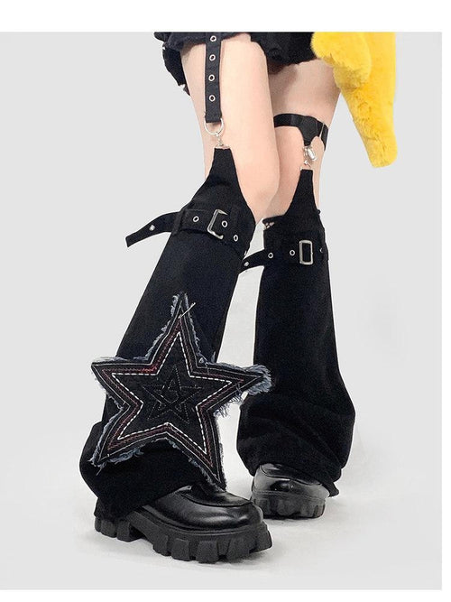 REDDACHIC Black Star Geometric Stacked Women'S Washed Denim Leg Warmers