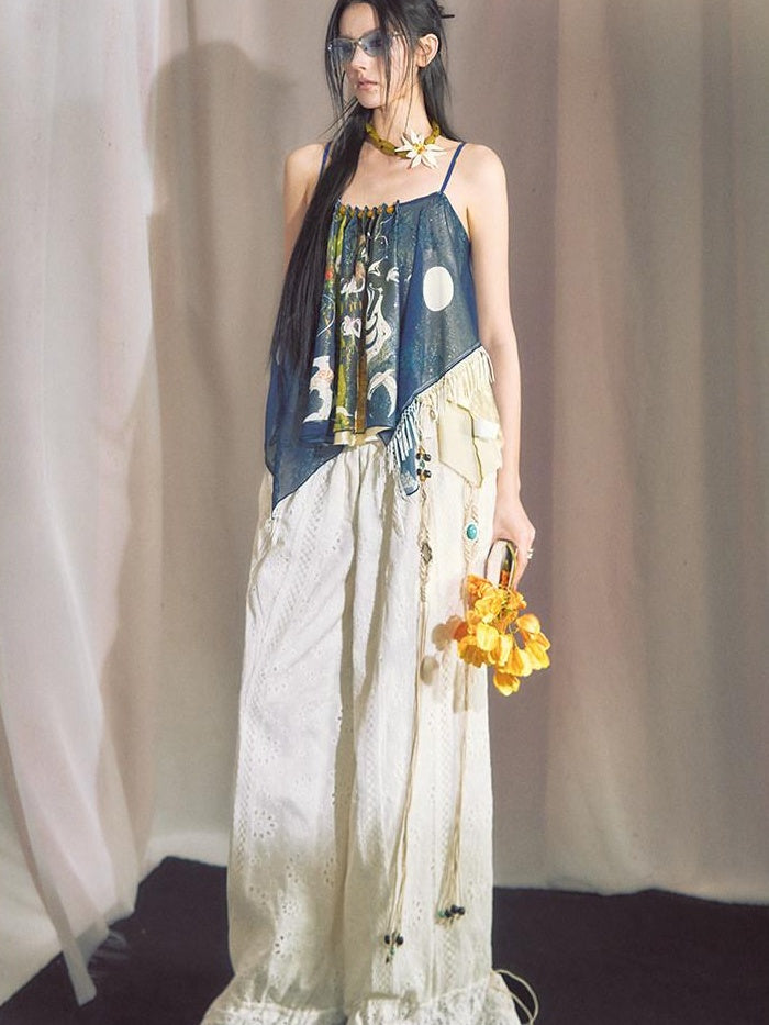 OfAkiva Lightweight Chiffon Printed Loose Fit Square Neck Mid Length Women Camisoles