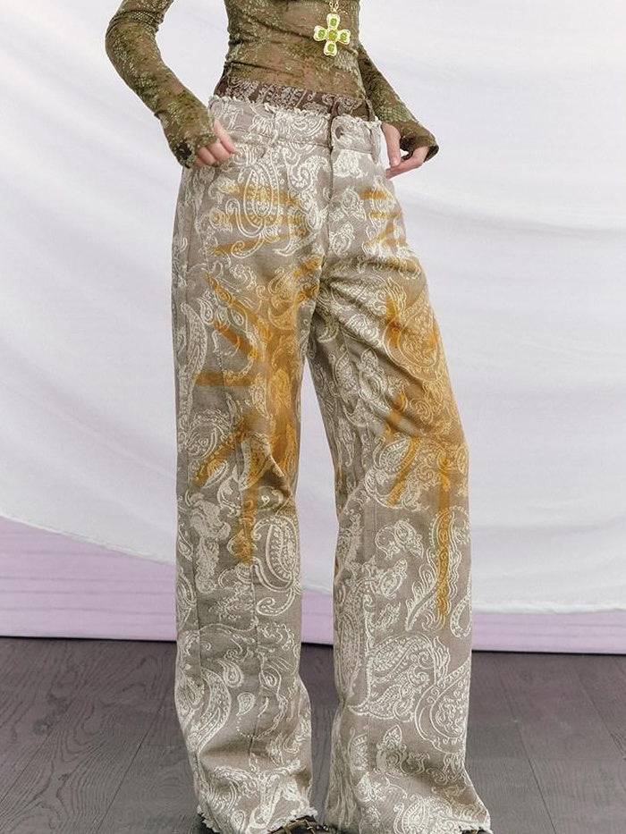 OfAkiva High Waist Vintage Washed Cotton Pockets Zipper Fly Casual Women Wide Leg Jeans
