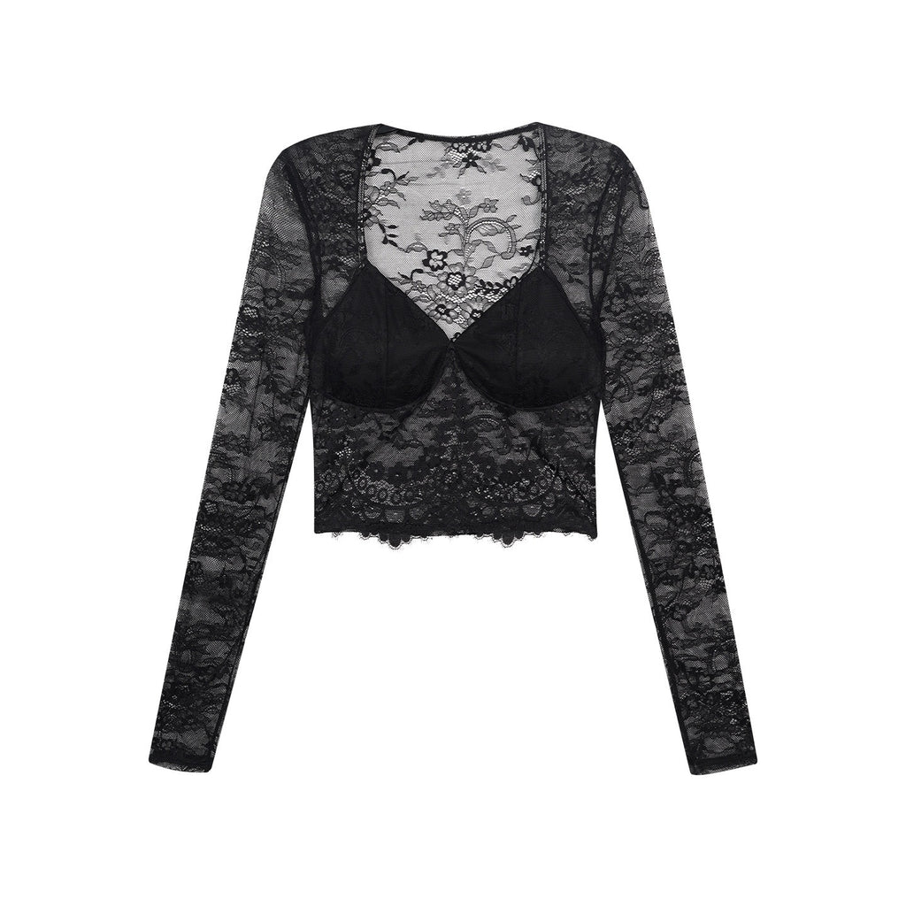 ZERO_Slim_Spliced_V-neck_Street_Black_Nylon_Thin_Short_Women_Long_Sleeve_Crop_Tops_MISSTT
